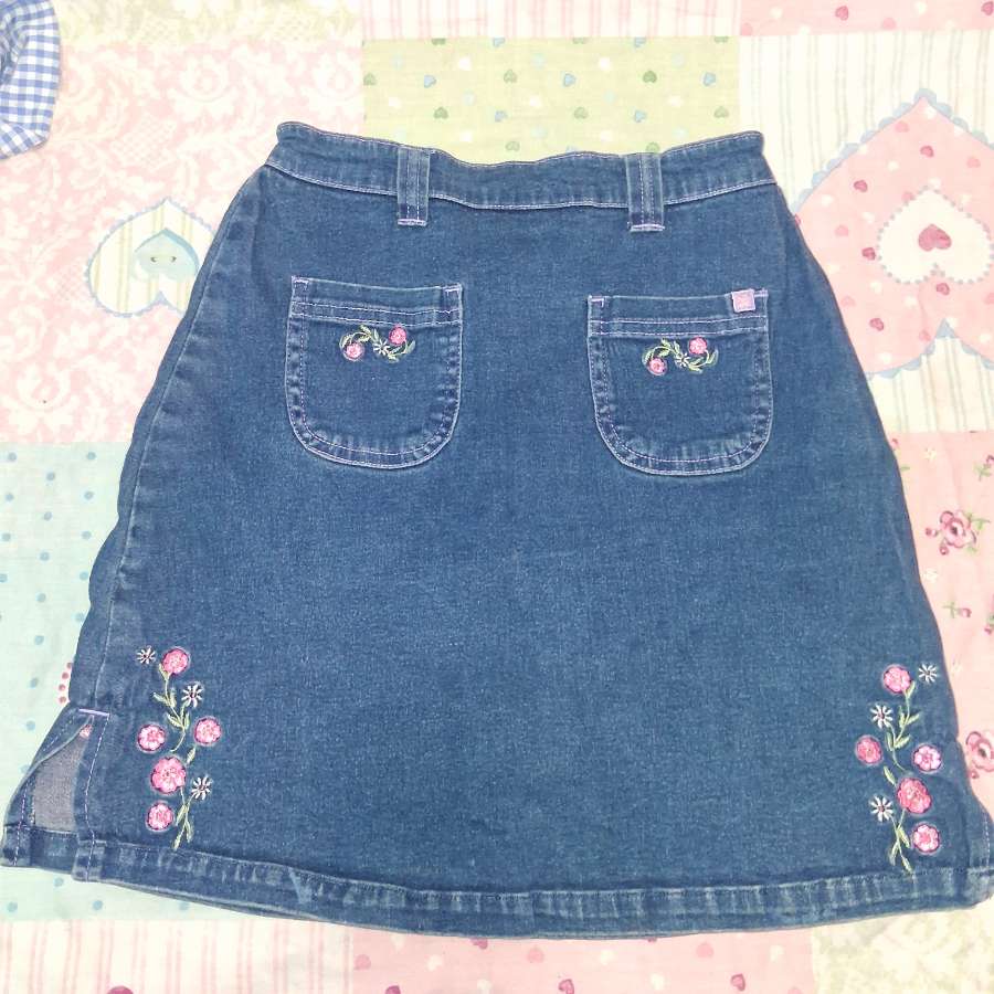 Ladybird Embroidered Denim Skirt.