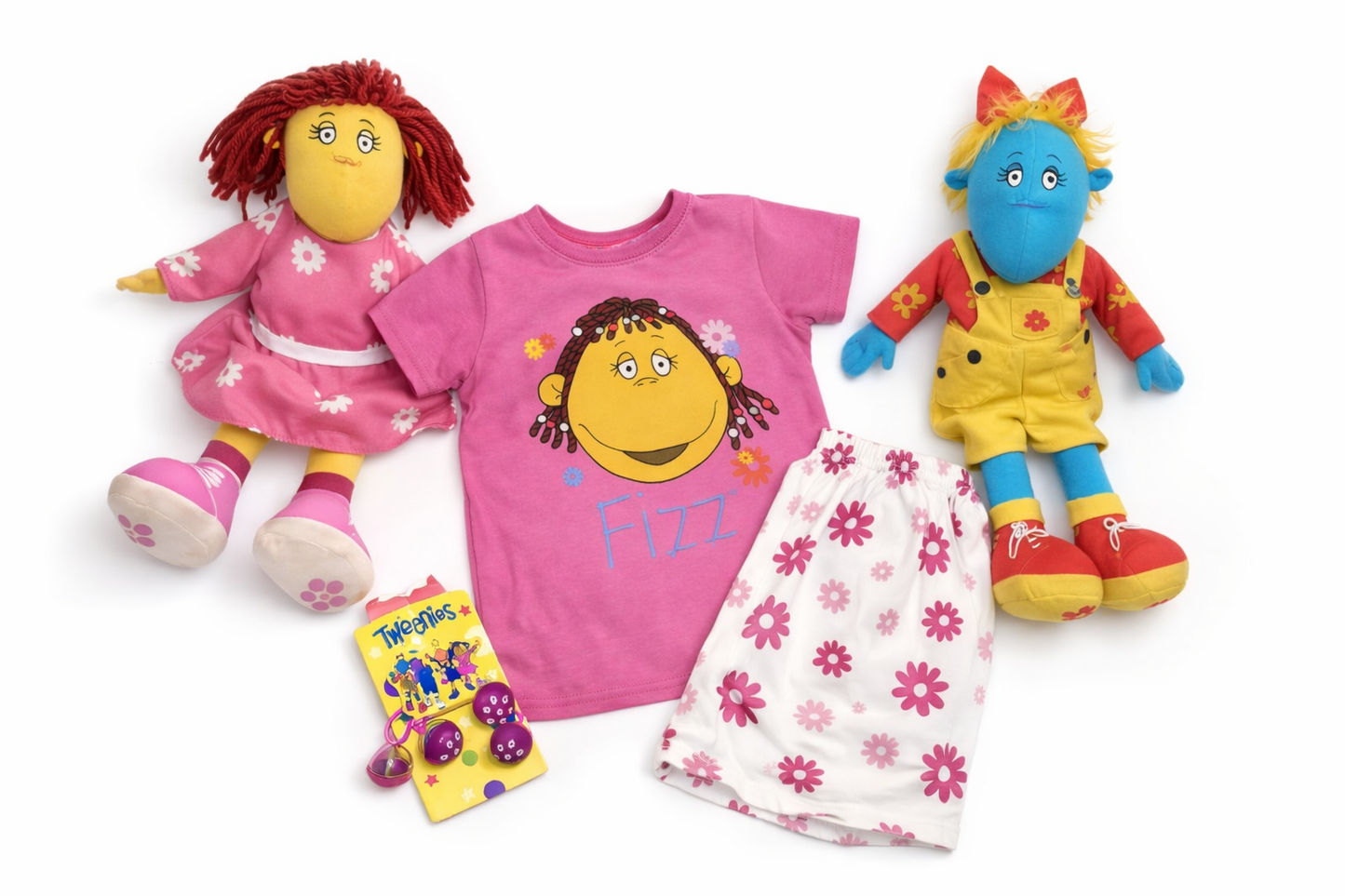 Tweenies Girls Vintage Bundle – M&S Pyjamas, Fizz & Bella Plush + BNIP Hair Ties – 2000s
