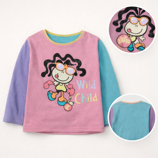 Vintage Bubblegum Girls Long Sleeve Top 6–8 Years | Y2K Cotton Graphic Kids Shirt
