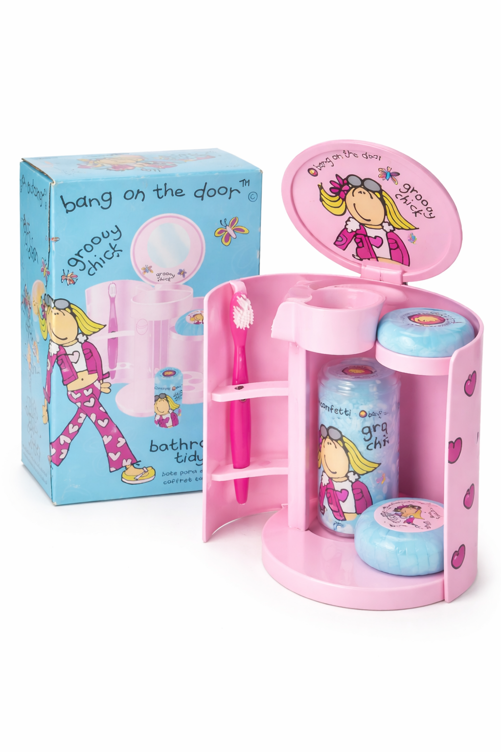 Groovy chick bathroom tidy set.